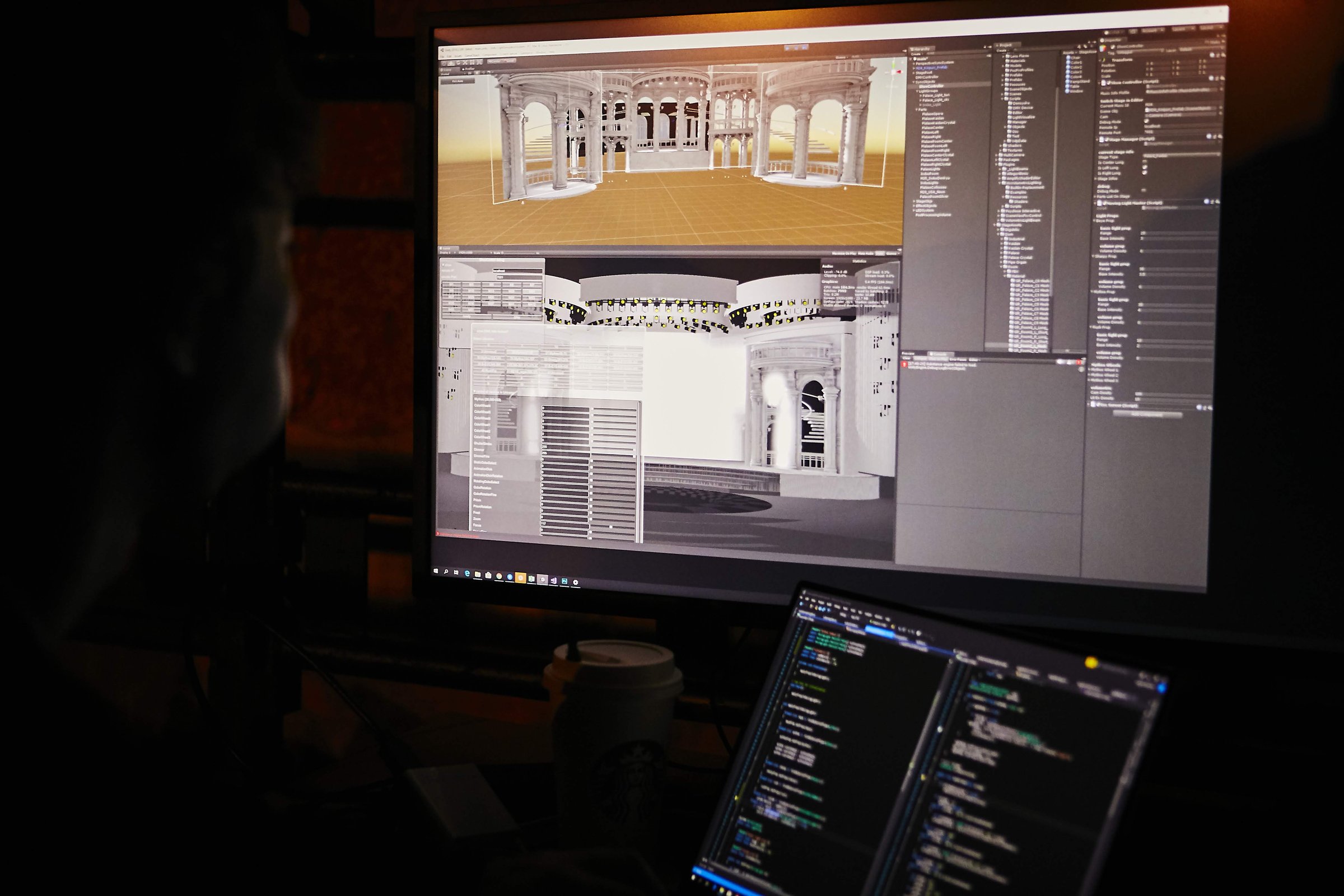 A monitor showing the Unity editor
