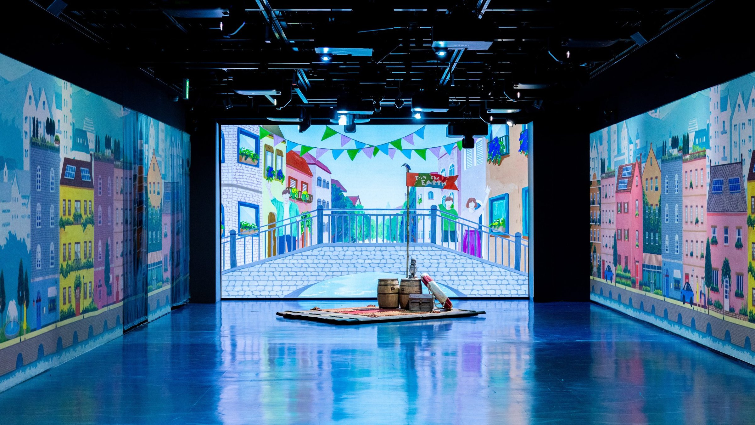 A room surrounded by townscape visuals